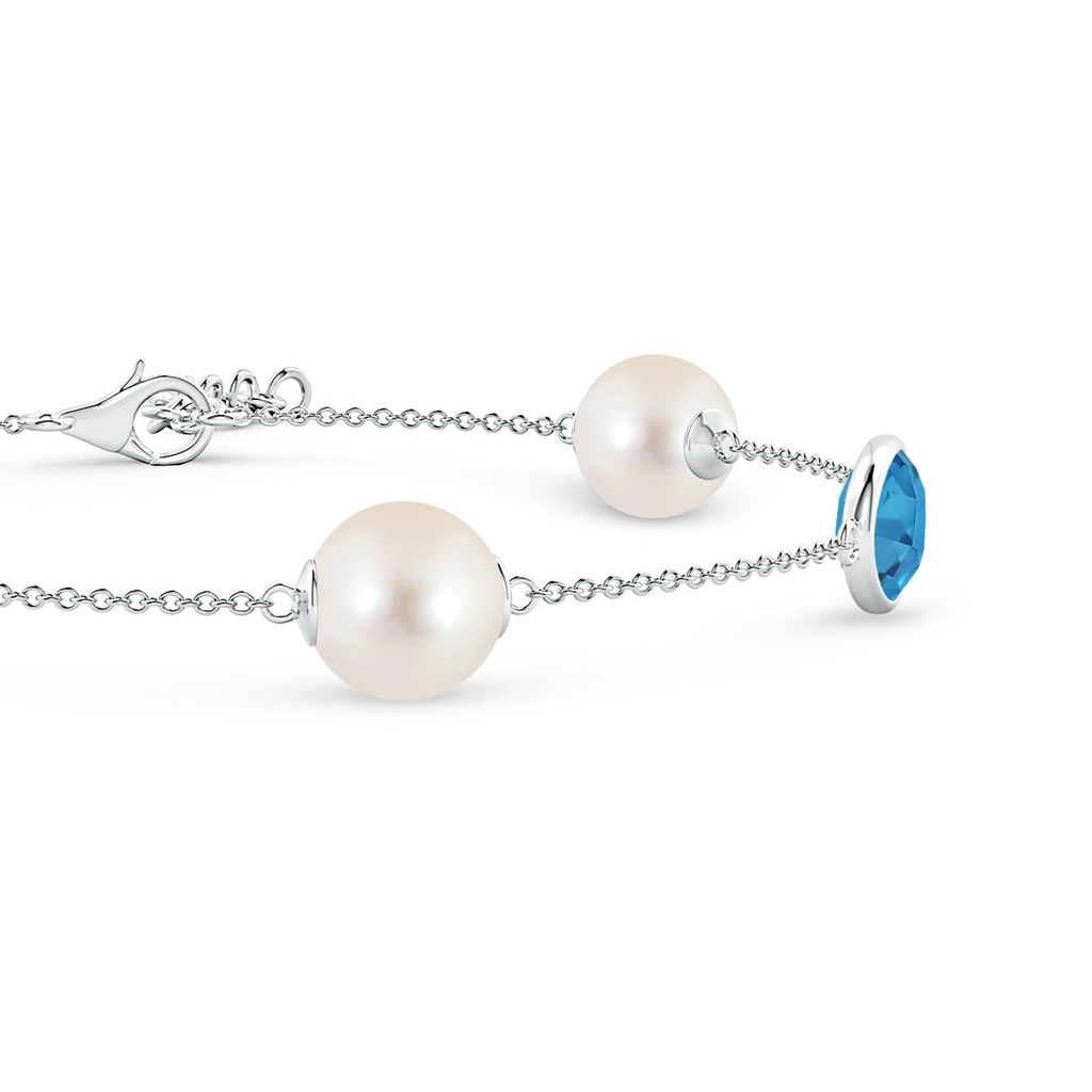 8mm AAAA Freshwater Pearl & Oval Swiss Blue Topaz Bracelet in White Gold - side 1
