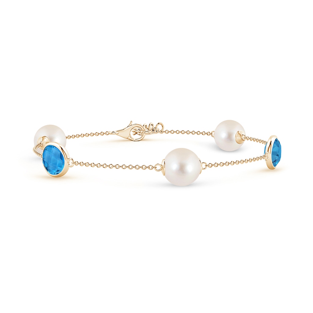 8mm AAAA Freshwater Pearl & Oval Swiss Blue Topaz Bracelet in Yellow Gold