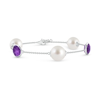 10mm AAA South Sea Pearl & Oval Amethyst Bracelet in White Gold