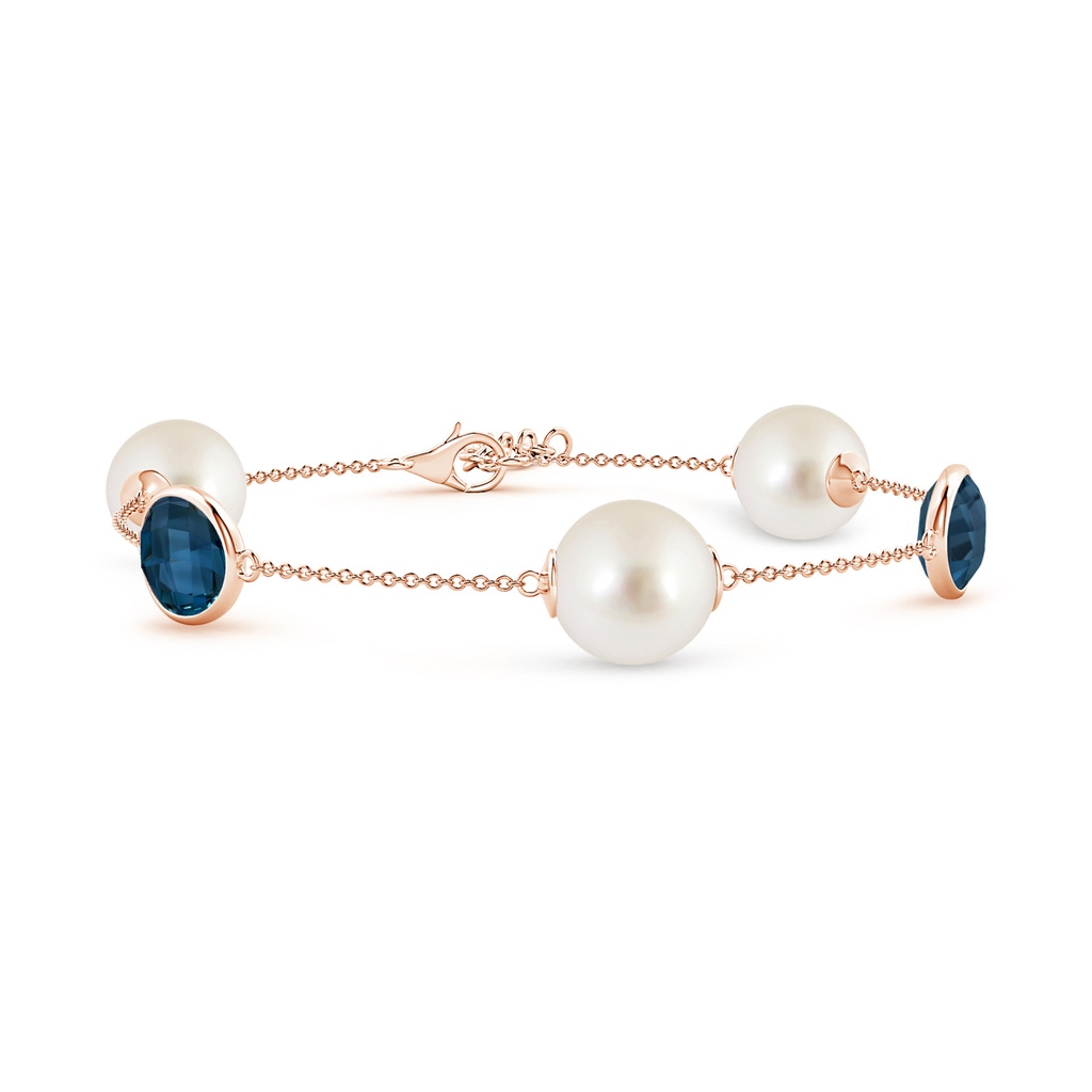 10mm AAAA South Sea Pearl & Oval London Blue Topaz Bracelet in Rose Gold