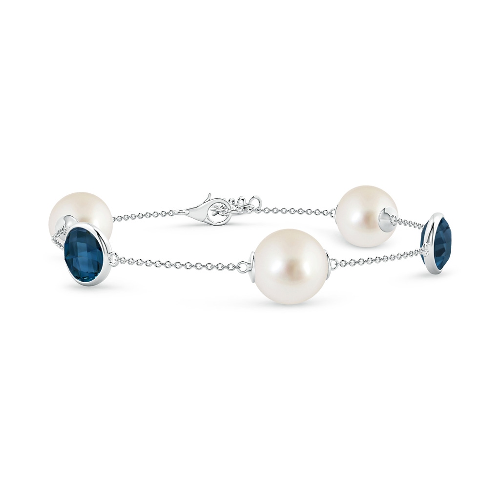 10mm AAAA South Sea Pearl & Oval London Blue Topaz Bracelet in White Gold