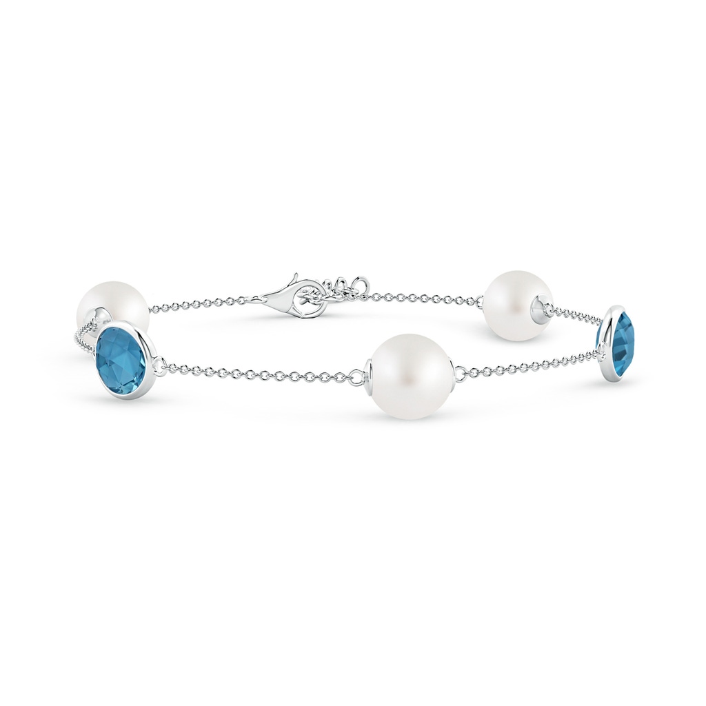 8mm AA South Sea Pearl & Oval London Blue Topaz Bracelet in White Gold