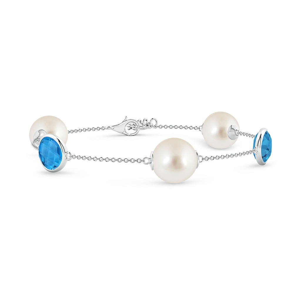 10mm AAAA South Sea Pearl & Oval Swiss Blue Topaz Bracelet in White Gold