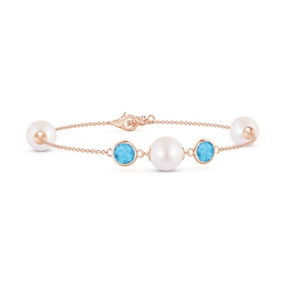 8mm AA Japanese Akoya Pearl and Swiss Blue Topaz Bracelet in Rose Gold