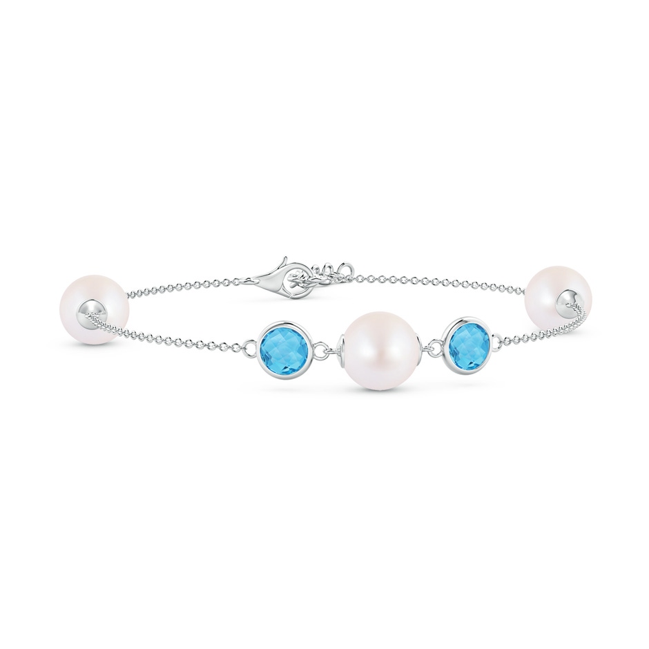 8mm AA Japanese Akoya Pearl and Swiss Blue Topaz Bracelet in White Gold 