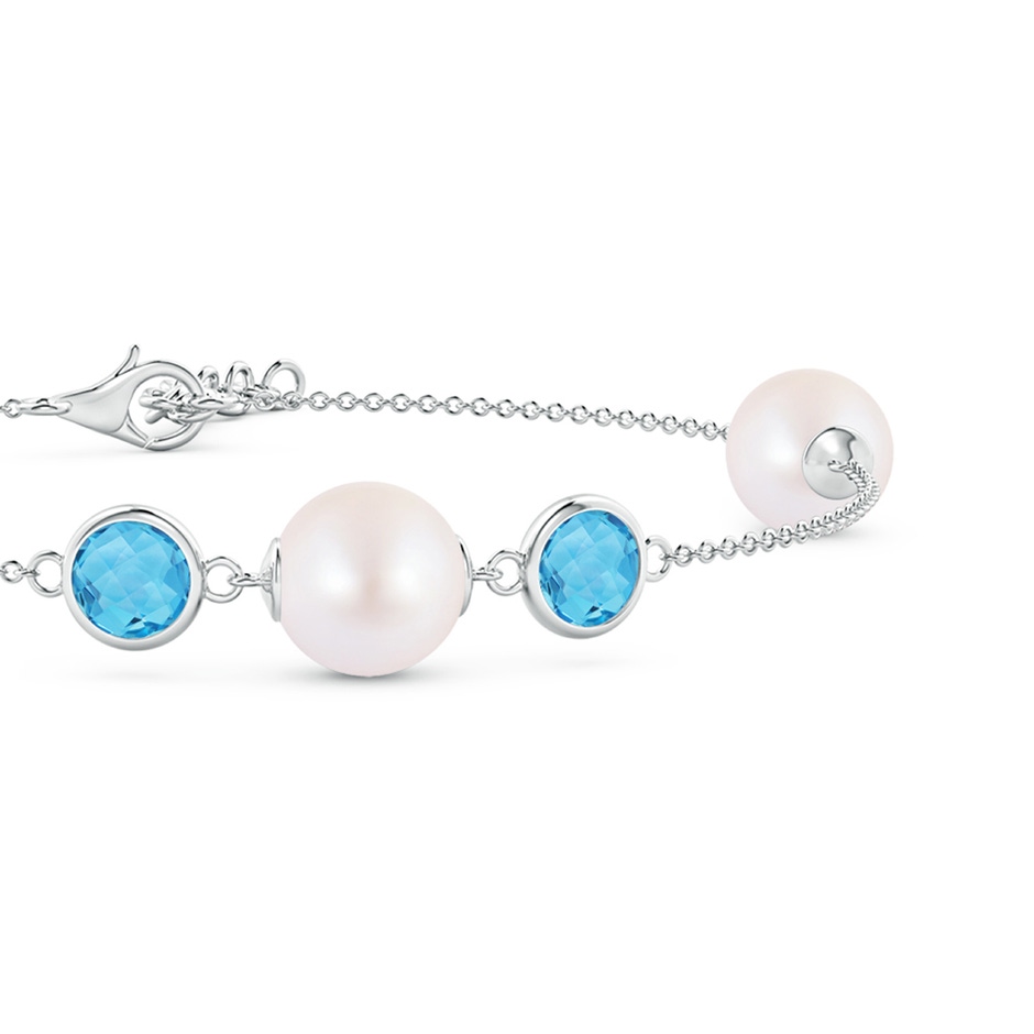 8mm AA Japanese Akoya Pearl and Swiss Blue Topaz Bracelet in White Gold side 1