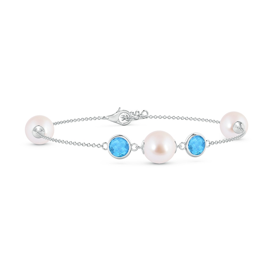 8mm AAA Japanese Akoya Pearl and Swiss Blue Topaz Bracelet in White Gold 