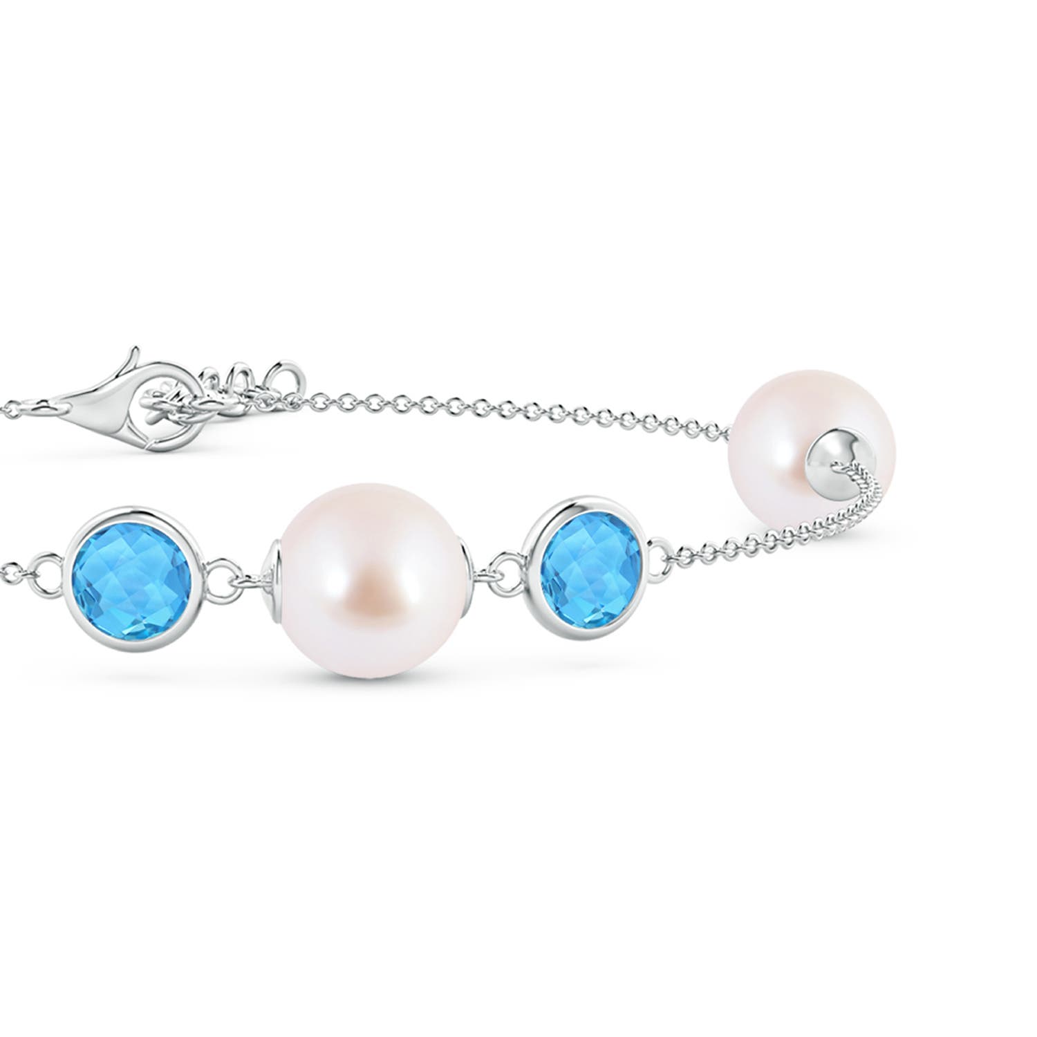 8mm AAA Japanese Akoya Pearl and Swiss Blue Topaz Bracelet in White Gold