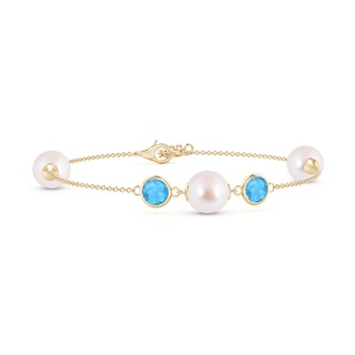 8mm AAA Japanese Akoya Pearl and Swiss Blue Topaz Bracelet in Yellow Gold