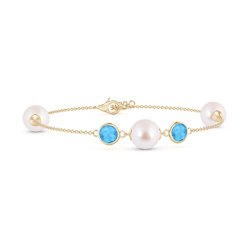 8mm AAA Japanese Akoya Pearl and Swiss Blue Topaz Bracelet in Yellow Gold 