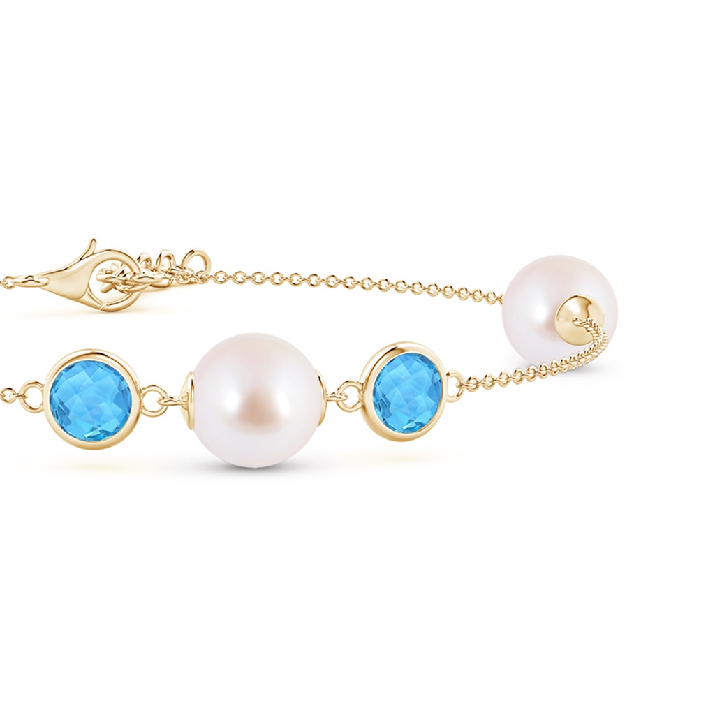 8mm AAA Japanese Akoya Pearl and Swiss Blue Topaz Bracelet in Yellow Gold - side 1