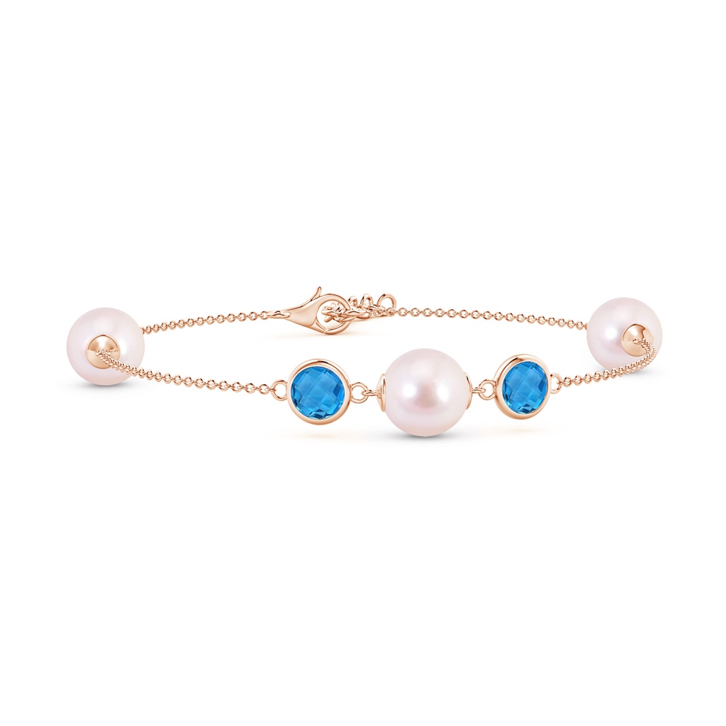 8mm AAAA Japanese Akoya Pearl and Swiss Blue Topaz Bracelet in Rose Gold