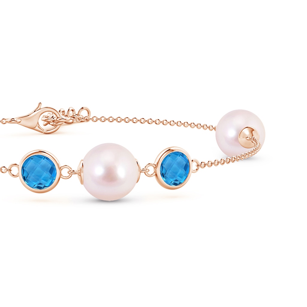 8mm AAAA Japanese Akoya Pearl and Swiss Blue Topaz Bracelet in Rose Gold - side 1