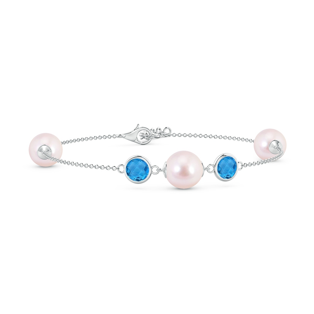 8mm AAAA Japanese Akoya Pearl and Swiss Blue Topaz Bracelet in White Gold