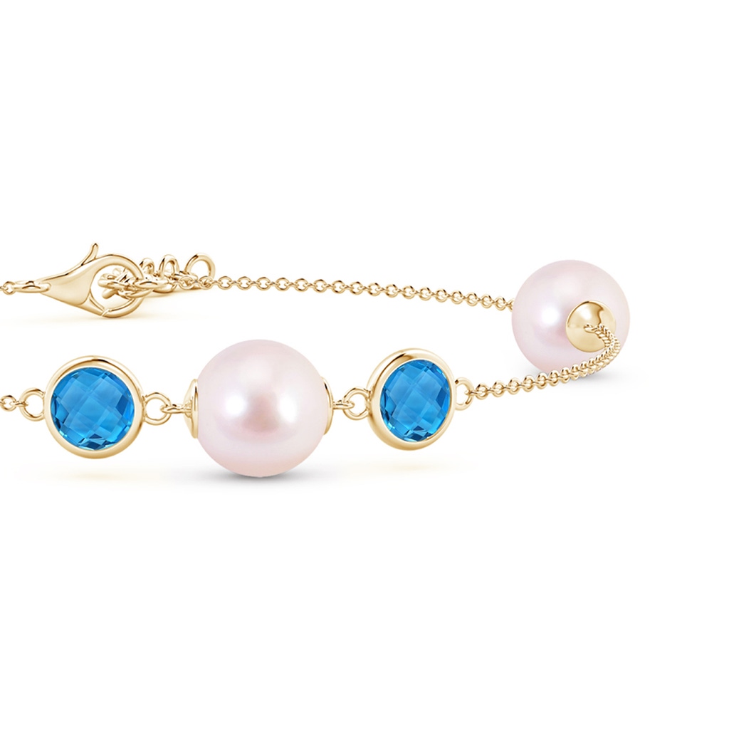 8mm AAAA Japanese Akoya Pearl and Swiss Blue Topaz Bracelet in Yellow Gold - side 1