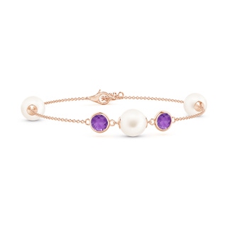 8mm AA Freshwater Pearl and Amethyst Bracelet in Rose Gold