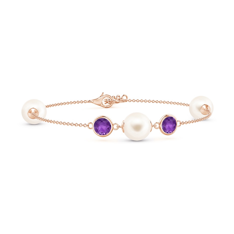 8mm AAA Freshwater Pearl and Amethyst Bracelet in Rose Gold 