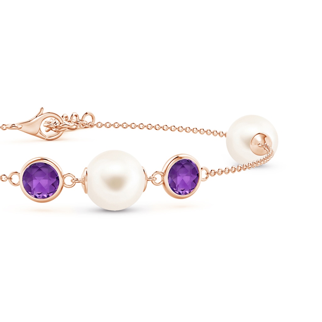 8mm AAA Freshwater Pearl and Amethyst Bracelet in Rose Gold - side 1