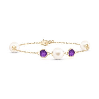 8mm AAA Freshwater Pearl and Amethyst Bracelet in Yellow Gold