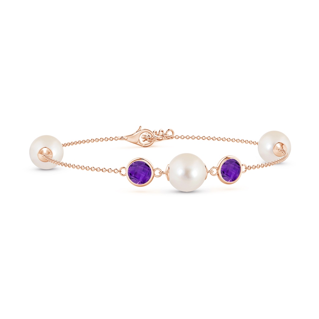 8mm AAAA Freshwater Pearl and Amethyst Bracelet in Rose Gold