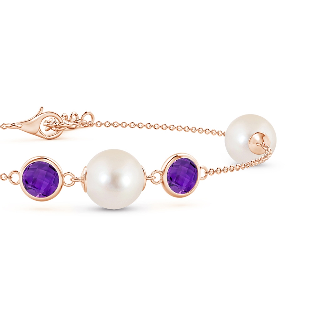 8mm AAAA Freshwater Pearl and Amethyst Bracelet in Rose Gold - side 1