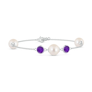 8mm AAAA Freshwater Pearl and Amethyst Bracelet in White Gold