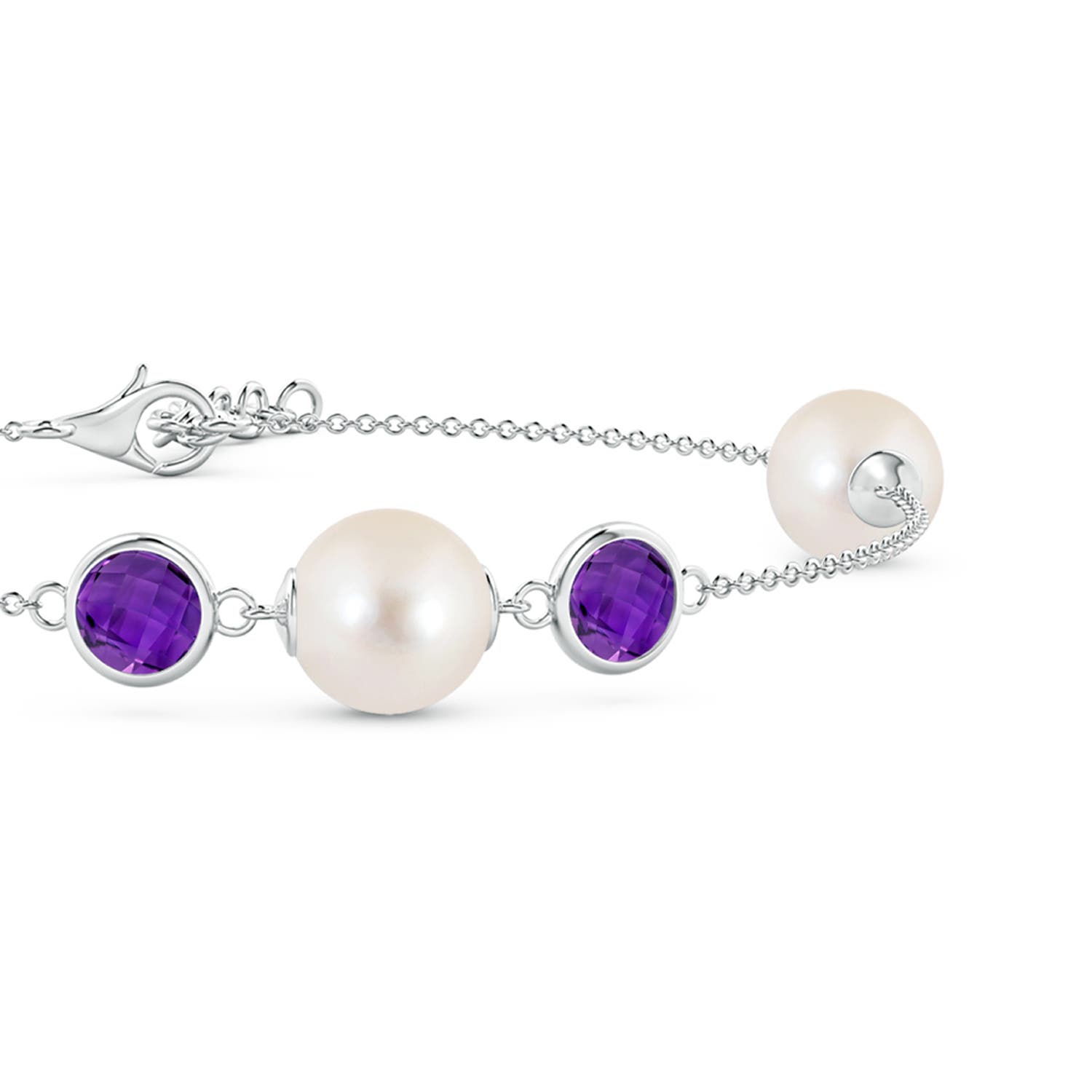 8mm AAAA Freshwater Pearl and Amethyst Bracelet in White Gold - side 1