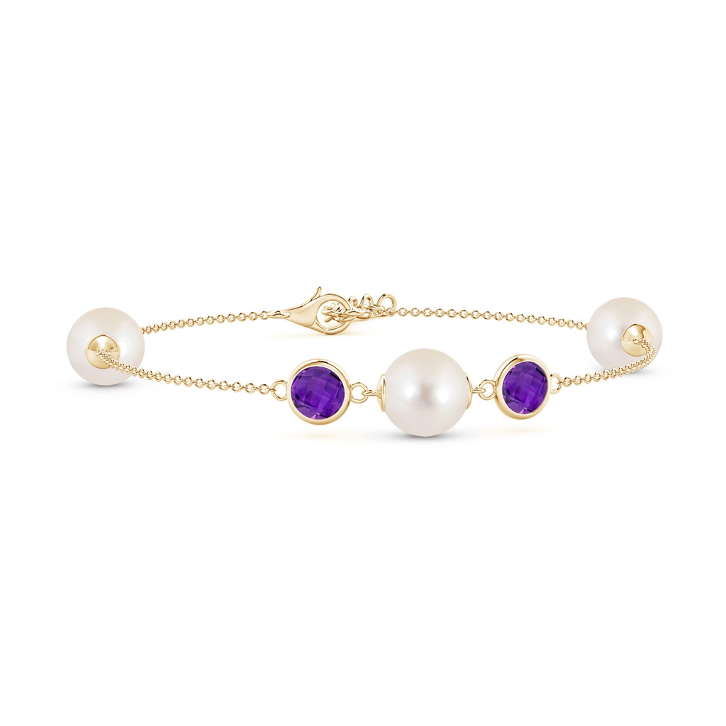 8mm AAAA Freshwater Pearl and Amethyst Bracelet in Yellow Gold