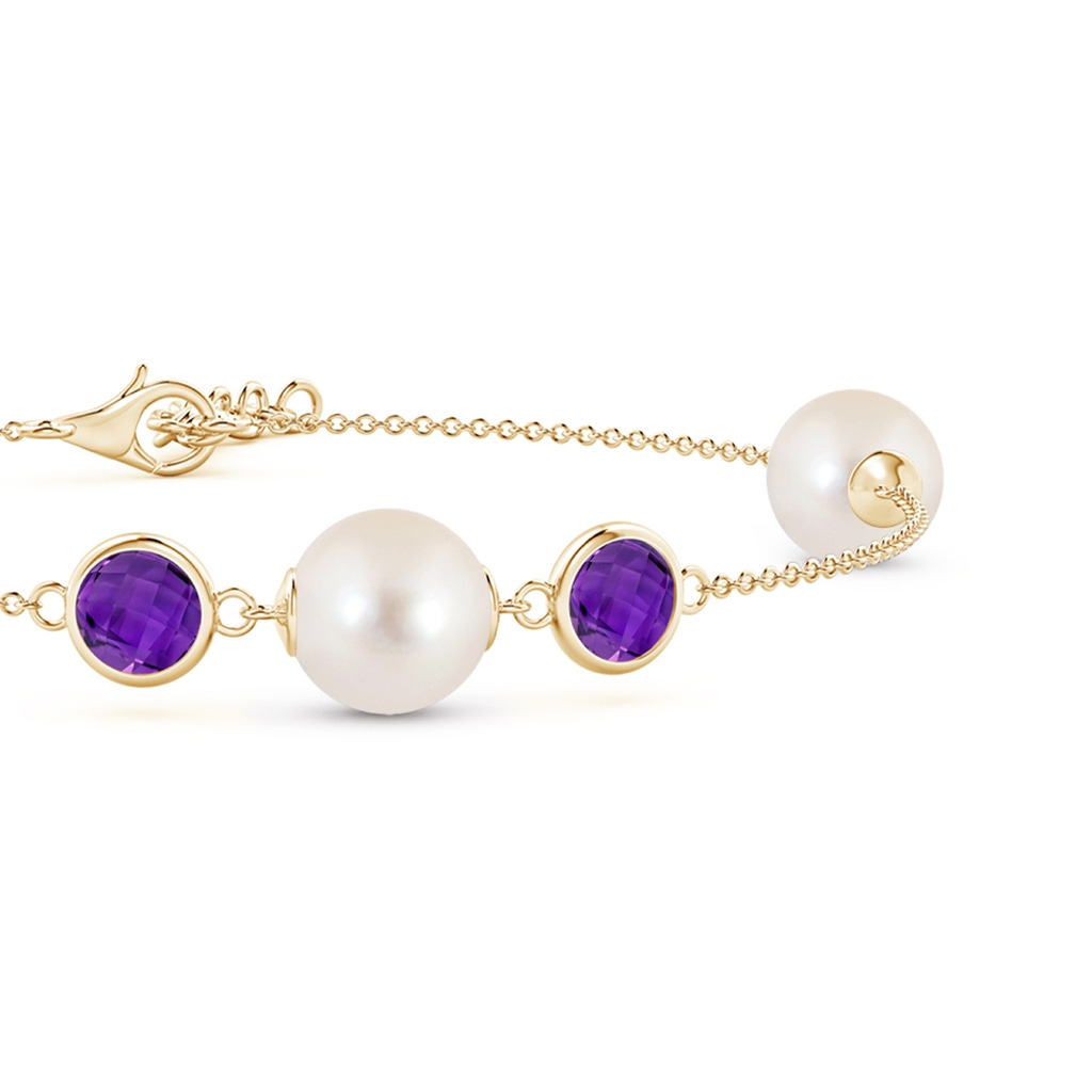 8mm AAAA Freshwater Pearl and Amethyst Bracelet in Yellow Gold - side 1