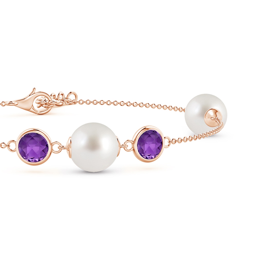 8mm AAA South Sea Pearl and Amethyst Bracelet in Rose Gold - side 1