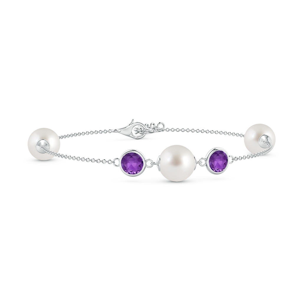 8mm AAA South Sea Pearl and Amethyst Bracelet in White Gold