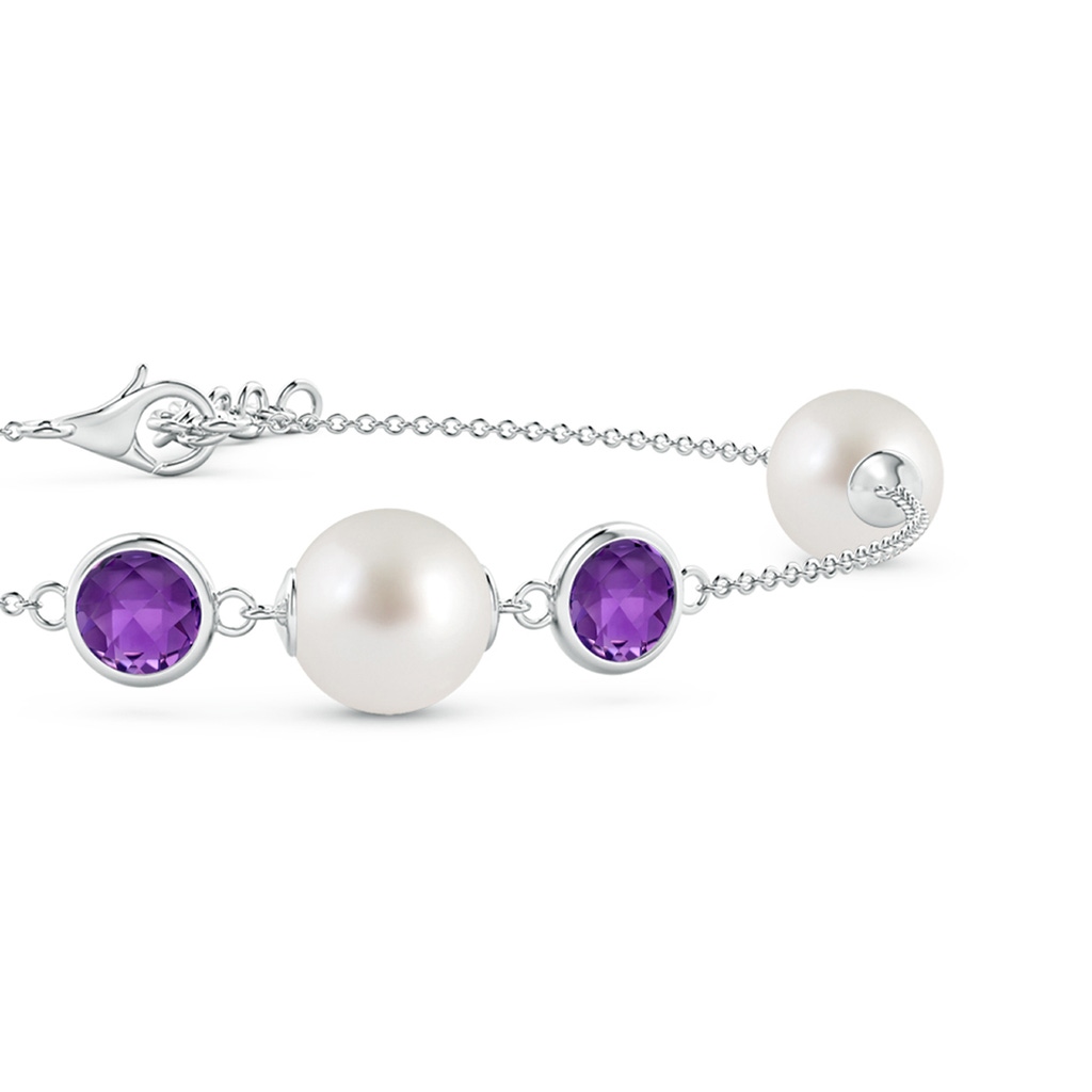 8mm AAA South Sea Pearl and Amethyst Bracelet in White Gold - side 1