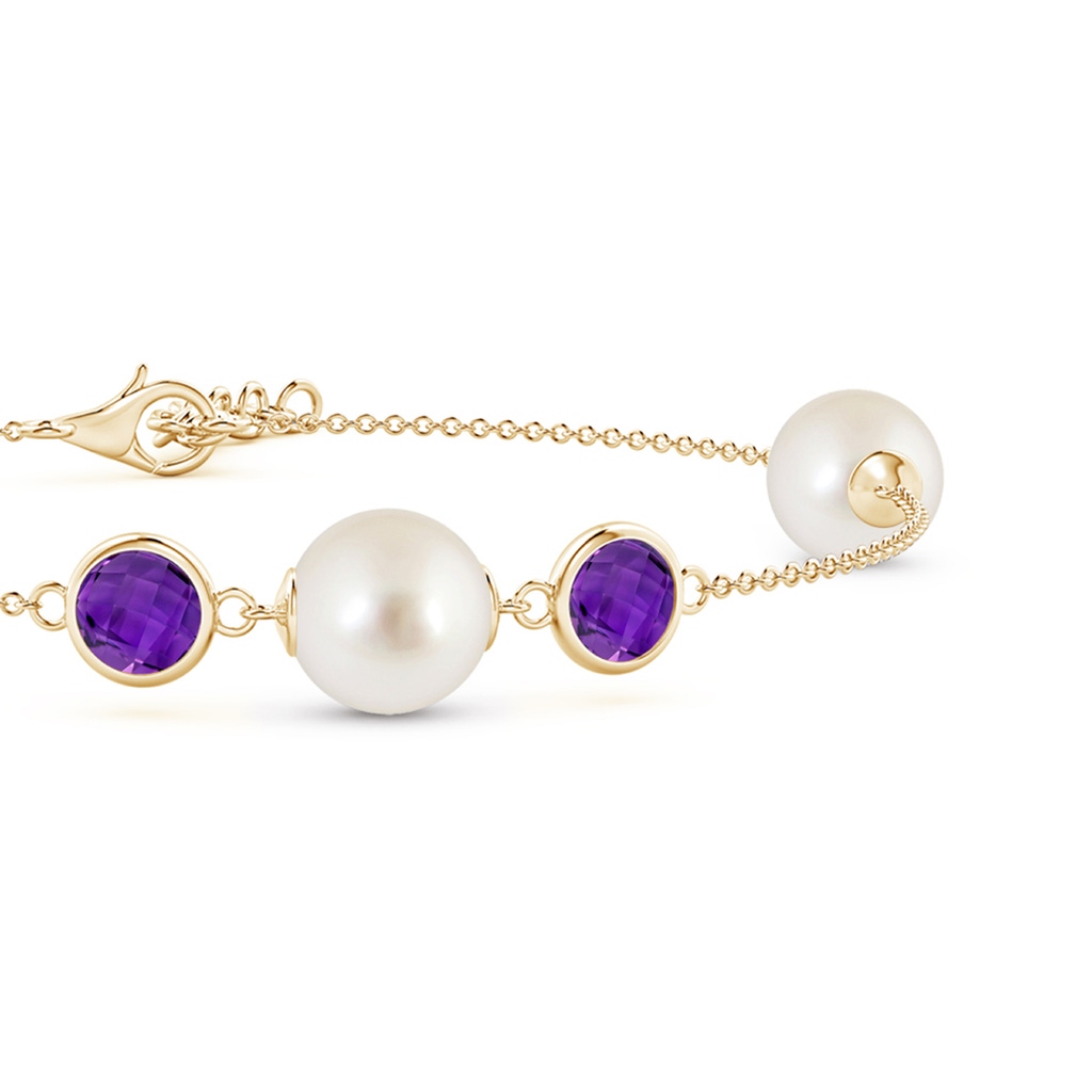 8mm AAAA South Sea Pearl and Amethyst Bracelet in Yellow Gold - side 1