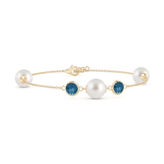 8mm AAA South Sea Pearl and London Blue Topaz Bracelet in Yellow Gold