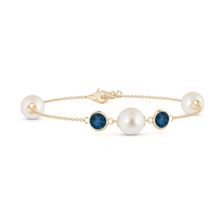 8mm AAAA South Sea Pearl and London Blue Topaz Bracelet in Yellow Gold