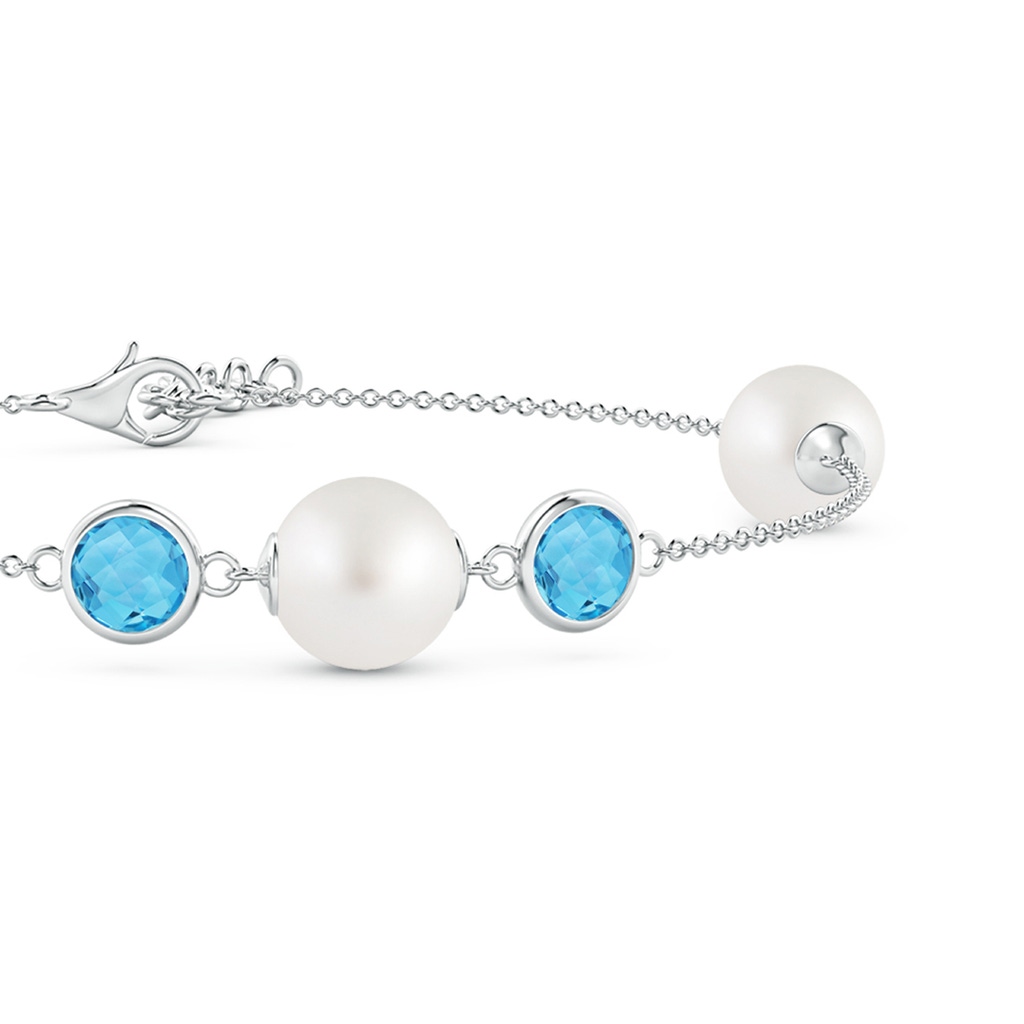 8mm AA South Sea Pearl and Swiss Blue Topaz Bracelet in White Gold Side 1