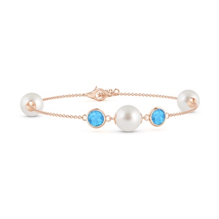 8mm AAA South Sea Pearl and Swiss Blue Topaz Bracelet in Rose Gold