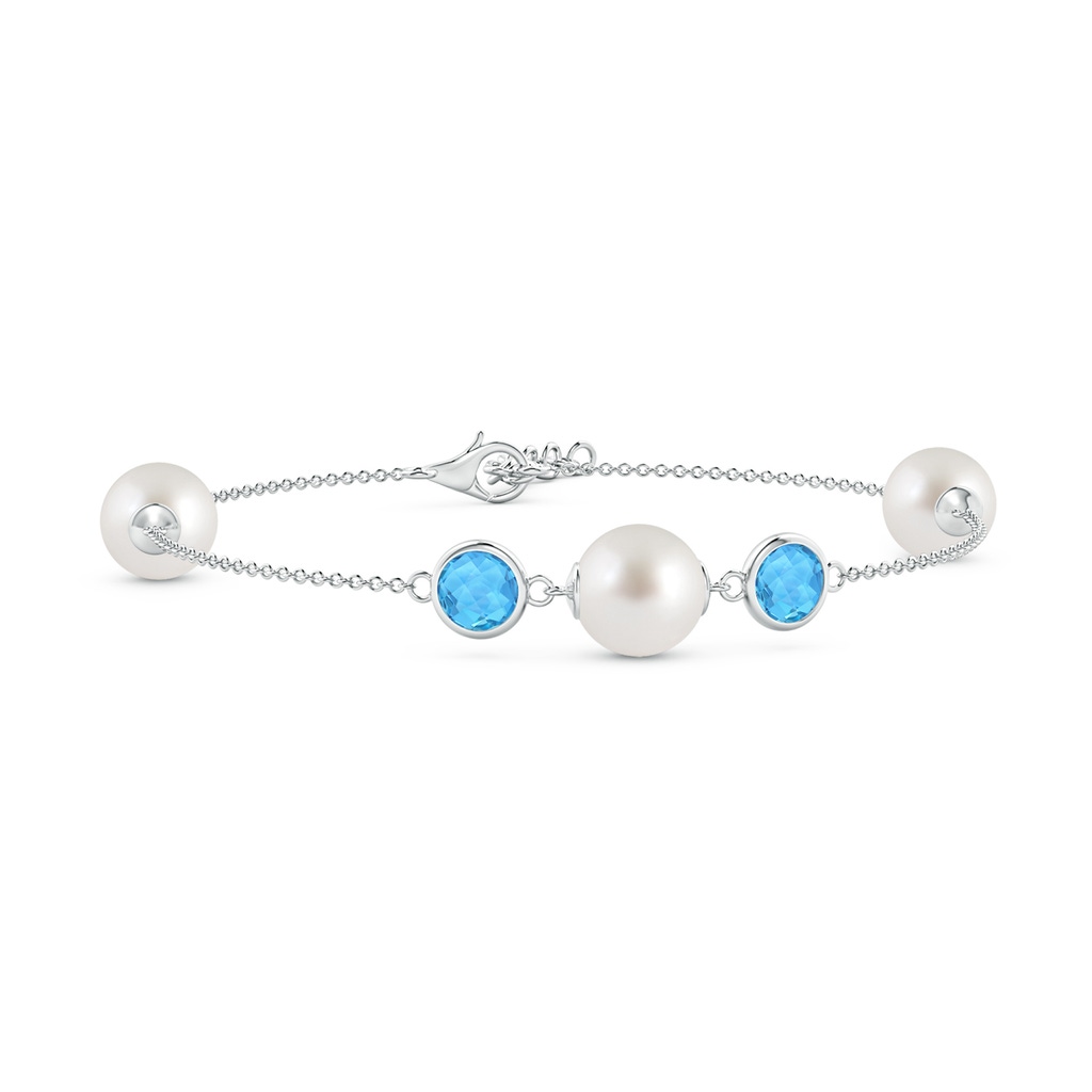 8mm AAA South Sea Pearl and Swiss Blue Topaz Bracelet in White Gold