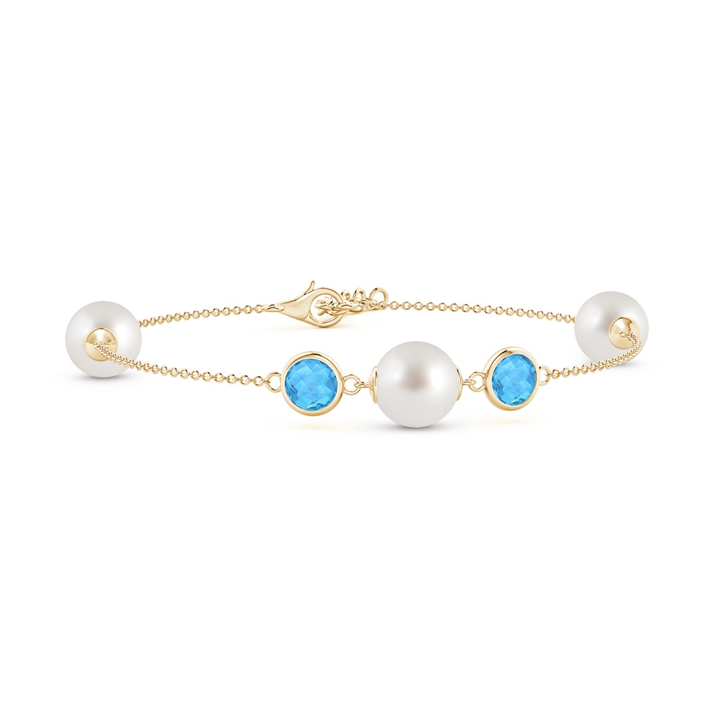 8mm AAA South Sea Pearl and Swiss Blue Topaz Bracelet in Yellow Gold