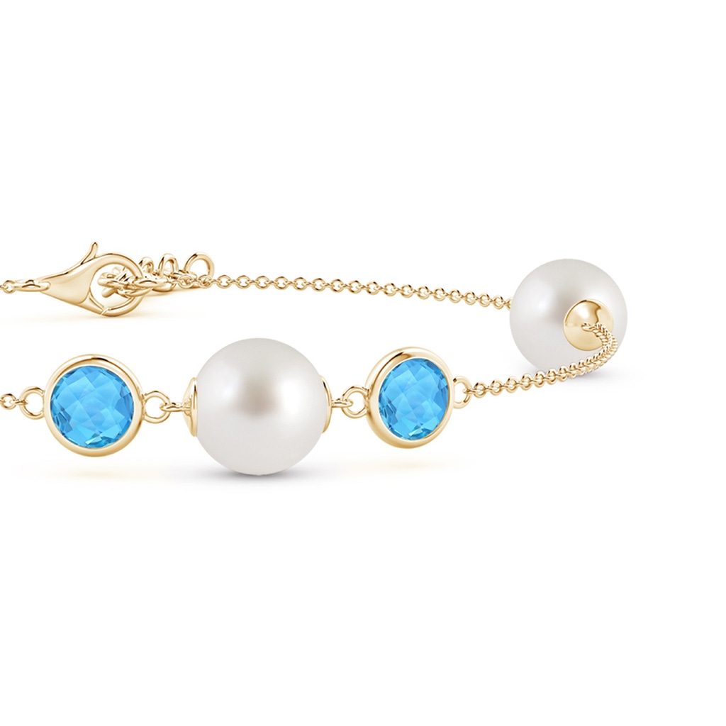 8mm AAA South Sea Pearl and Swiss Blue Topaz Bracelet in Yellow Gold Side 1