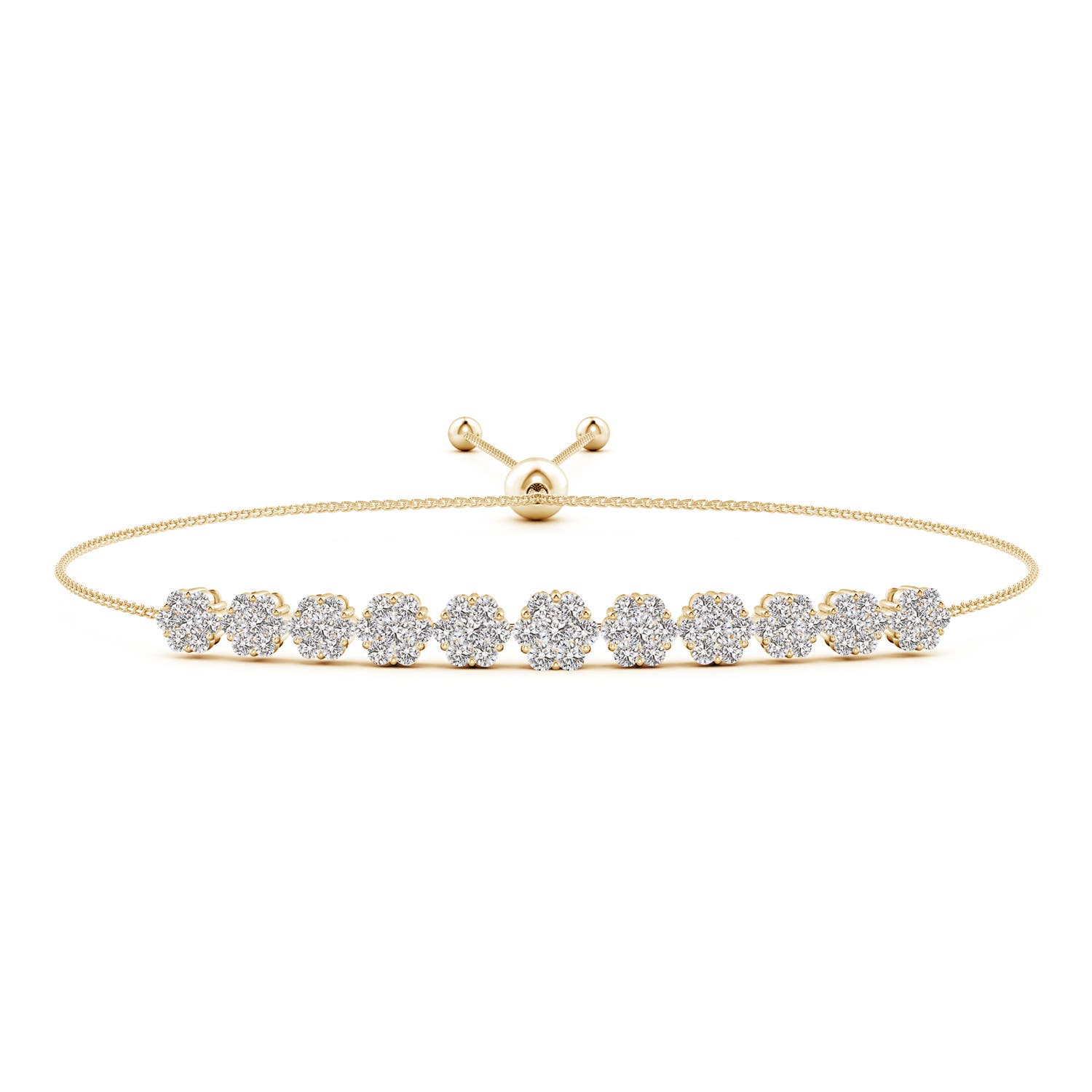 2.4mm IJI1I2 Pressure-Set Round Diamond Bolo Style Bracelet in Yellow Gold