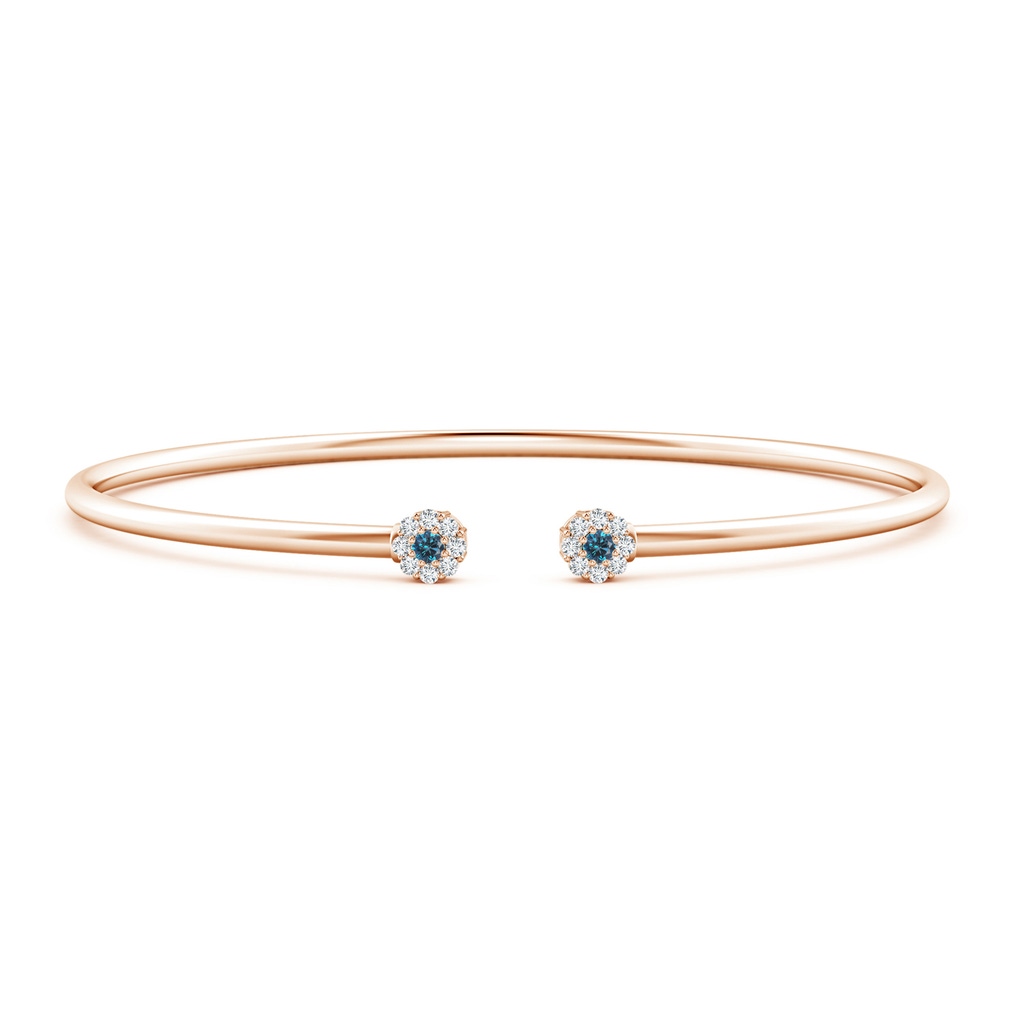 2.1mm AAA Blue and White Diamond Open Flex Floral Bangle in Rose Gold