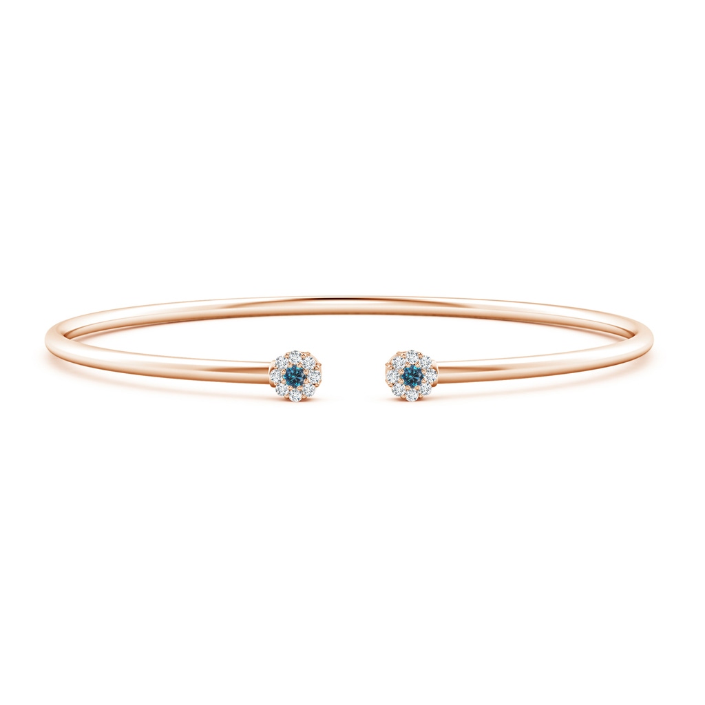 2.1mm AAA Enhanced Blue and White Diamond Open Flex Floral Bangle in Rose Gold