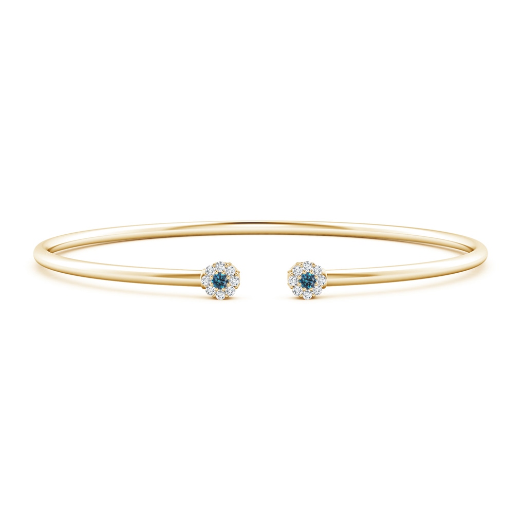 2.1mm AAA Blue and White Diamond Open Flex Floral Bangle in Yellow Gold