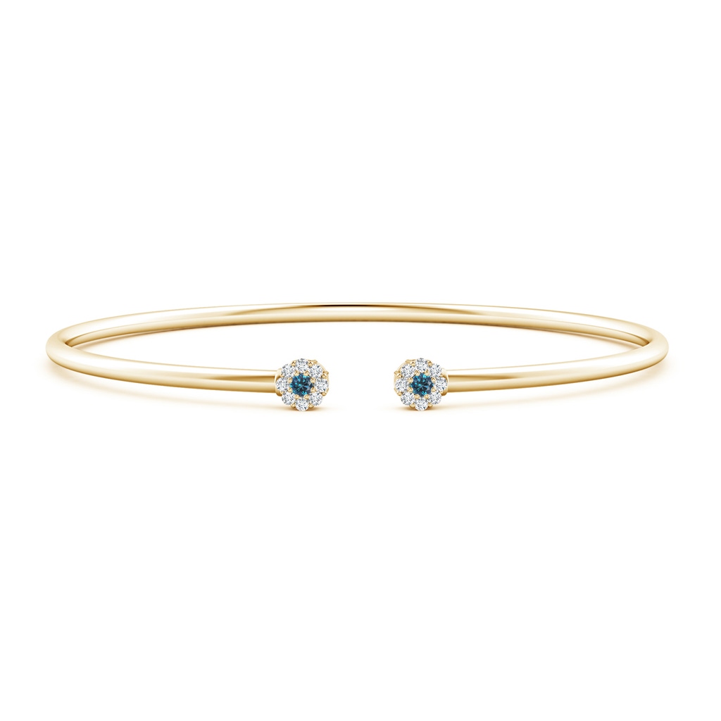 2.1mm AAA Enhanced Blue and White Diamond Open Flex Floral Bangle in Yellow Gold