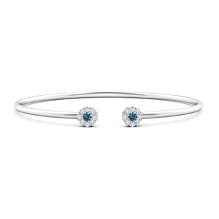 2.7mm AAA Blue and White Diamond Open Flex Floral Bangle in White Gold