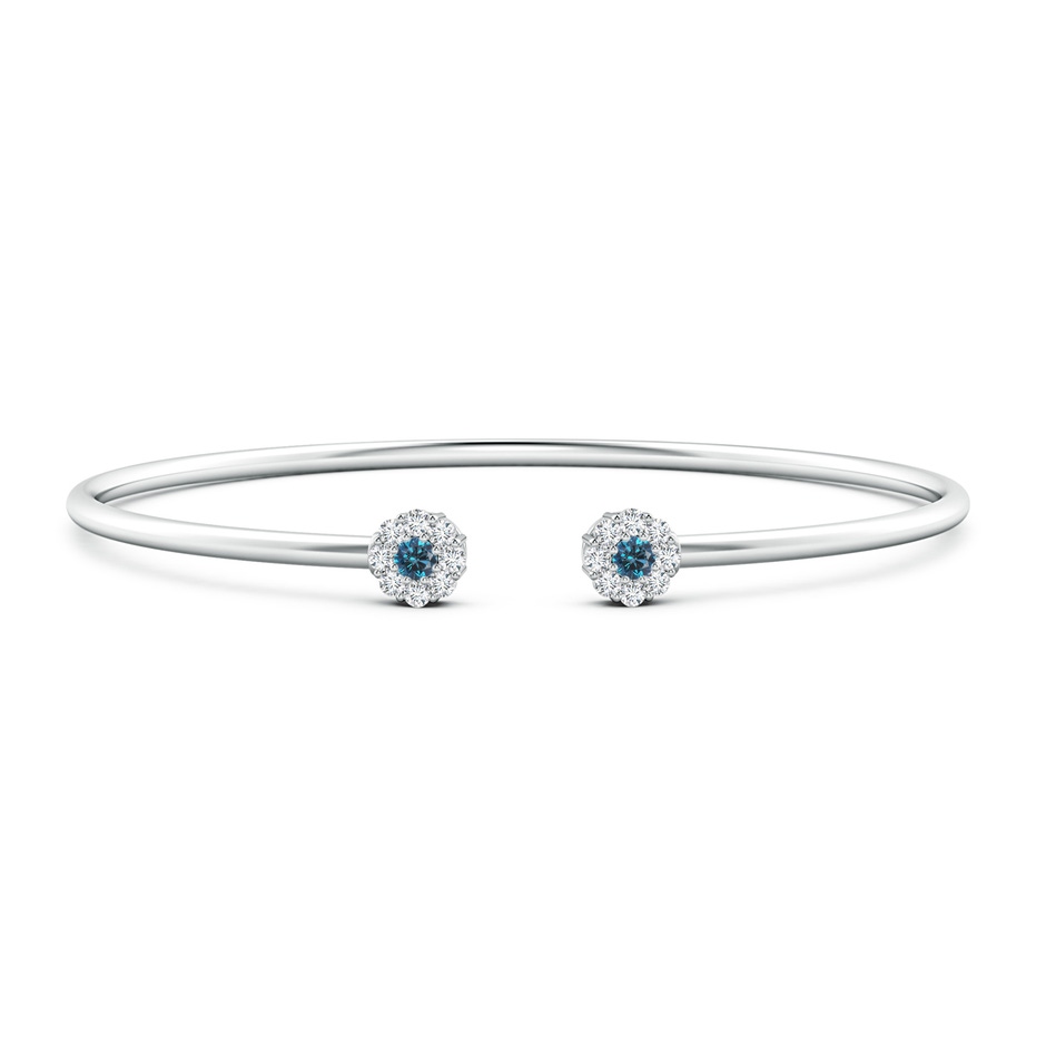 2.7mm AAA Blue and White Diamond Open Flex Floral Bangle in White Gold 