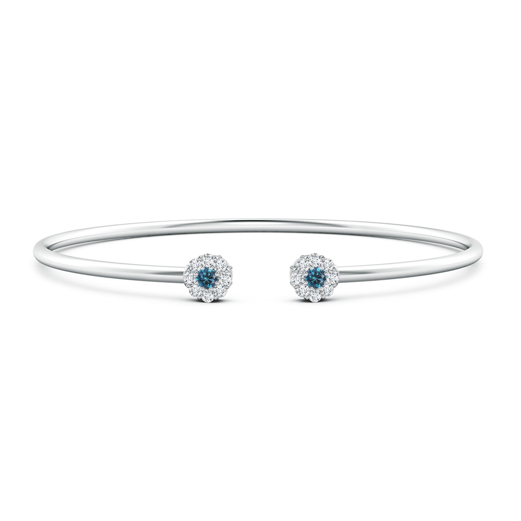2.7mm AAA Blue and White Diamond Open Flex Floral Bangle in White Gold