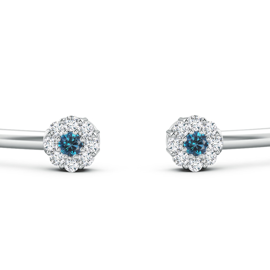 2.7mm AAA Enhanced Blue and White Diamond Open Flex Floral Bangle in White Gold - side 199