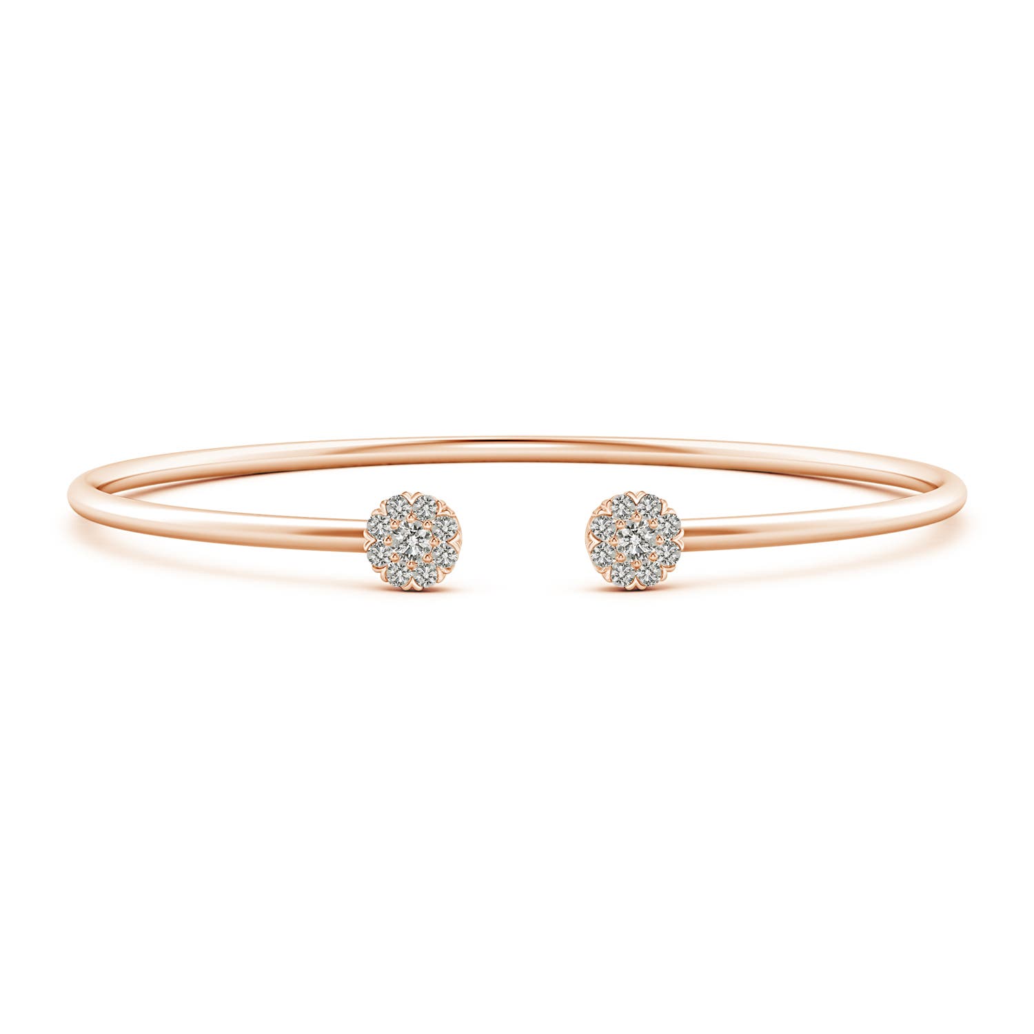2.7mm KI3 Diamond Halo Cluster Open Flex Bangle in Rose Gold